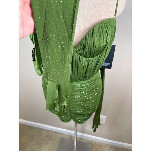 Alex Perry Sweetheart Ruched Crystal Jersey Bustier Fern Green Mini Dress Sz 6 - Picture 13 of 16